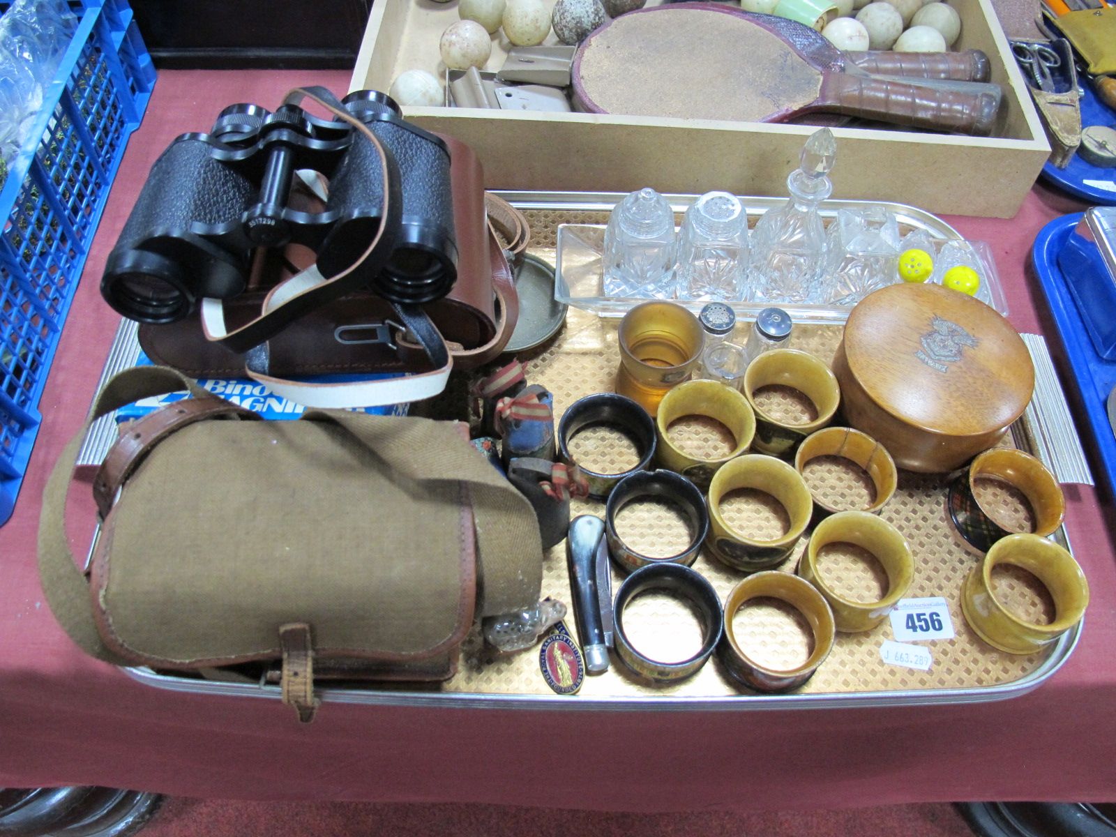 XIX Century Mauchline Ware Napkin Rings, tartan ware, Carl Zeiss binoculars, Kodak Brownie camera,