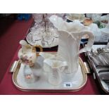 A Royal Worcester Ware Candle Snuffer, floral jug with gilt handle, puce backstamp and No. 1094,