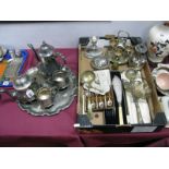 Assorted Plated Ware, including four piece teaset, salver, cased teaspoons, fish servers,