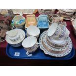 Tuscan Early XX Century Tea Ware, of twenty pieces, Wade baskets, bisque figures, etc:- One Tray