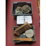 Salter Scales, net, glassware, crate, metal travelling case, etc.