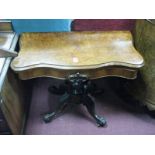 A Mid XIX Century Walnut Serpentine Shaped Card Table Top, with a moulded edge, swivel top, turned
