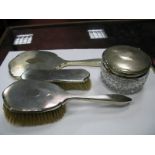 A Matched Hallmarked Silver Backed Part Dressing Table Set, each engine turned; together with