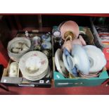 Blue and White Comports, teaware, Continental dessert set, dressing table ware etc:- Two Boxes