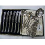 A Cased Set of Six Hallmarked Silver Handled Tea Knives, together with a decorative set of four