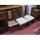 A Pair of Early XX Century Mahogany Chairs, shaped top rail, pierced splats, upholstered seats,