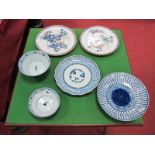 A Pair of Fukagawa Porcelain Plates, Japanese blue and white scalloped plate and saucer dish, two