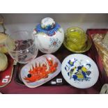Anchor Ginger Jar, pressed glass fruit set, etched goblet, Spode and fish dishes:- One Tray