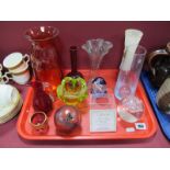 A Caithness 'Silver Rain' and Phoenician Paperweights, Uranium glass bowl, Caithness Fuchsia vase,