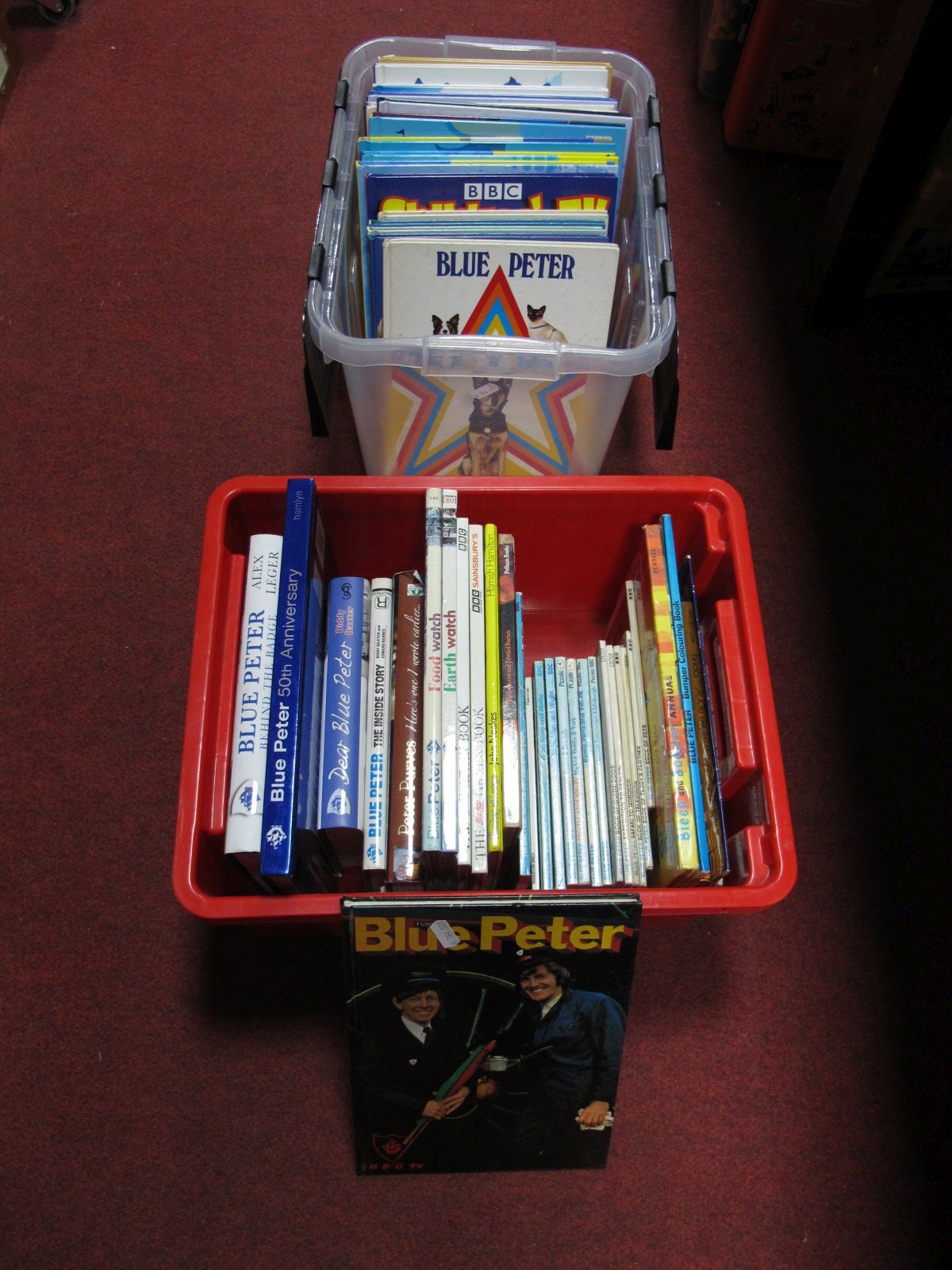 A Quantity of Blue Peter Annuals and Reference Books, contained in two boxes.