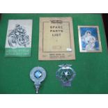A.A Badge OD75781, R.A.C F193045 badge, early XX Century Motor Cycle Lubrication Booklet, Norton