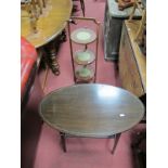 An Edwardian Inlaid Mahogany Three Tier Cake Stand and oval topped occasional table. (2)