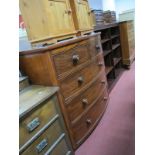 A Victorian Mahogany Bow Fronted Chest of Drawers, with two short and three long graduated