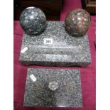 A Granite Desk Stand, bowls, and a blotter with initials T. G.