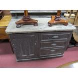 A XIX Century Painted Kitchen Dresser Base, with a low shaped back, base with a single cupboard,