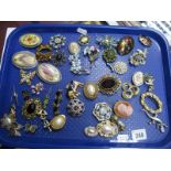 A Mixed Lot of Assorted Costume Brooches, including parrot, elephant, hand embroidered, etc:- One