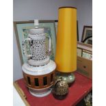 A Large West German Studio Pottery Twin Handled Table Lamp Base, of stylised geometric design,
