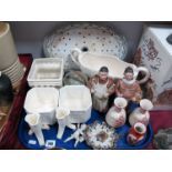 Creamware Pottery Spill Vases, caché pots, Arthur Wood flower basket, Continental pottery novelty '