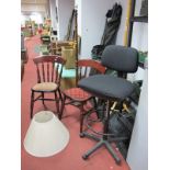 A Standard Lamp, pair of spindle back chairs, adjustable high chair.