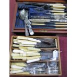 Assorted Plated Cutlery, and a wooden canteen case.