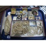 Assorted Costume Jewellery, including imitation pearls, earrings, diamanté and other brooches, etc:-