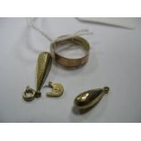 A 9ct Gold Plain Wedding Band, pendant, etc.