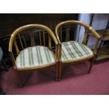 A Pair of Edwardian Mahogany Inlaid Tub Chairs, with pierced splats, rail supports, upholstered