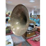 A Circa Early XX Century Gramophone , with Veni Ridi Vici Sound box and brass horn, ( no winder)