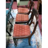 Three XIX Century Mahogany Bar Back Dining Chairs, on turned legs.