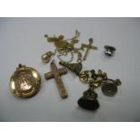 A Circular Locket Pendant, cross pendants, Edwardian style openwork pendant, dress studs, chains,