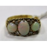 An 18ct Gold Opal Three Stone Ring, claw set with inset highlights; together with an enamelled