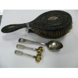 A Hallmarked Silver Backed Hair Brush, together with another (damaged/incomplete), a pair of