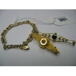 A 9ct Gold Fancy Link Bracelet, (damaged); a 15ct gold bar brooch (damaged), and another (