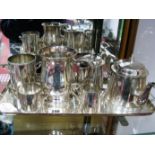 Assorted Plated Ware, comprising matched four piece tea set, mug, bottle holder and rectangular twin