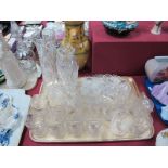 English Crystal Whisky Glasses and Tumblers, tall jug vase, sugar bowl and milk jug etc:- One Tray