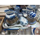 A Quantity of Blue and White Pottery, including Willow Ware dessert set, Doulton 'Chintz' coffee