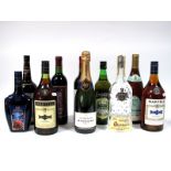 Spirits - Martell Cognac, 1 litre, two bottles; Monsigny Brut No.III Champagne, 75cl, 12% Vol.;