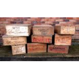 A Collection of Nine Wooden Crates, including Louis Roederer Champgagne (2), Liqueur, Vercherre &