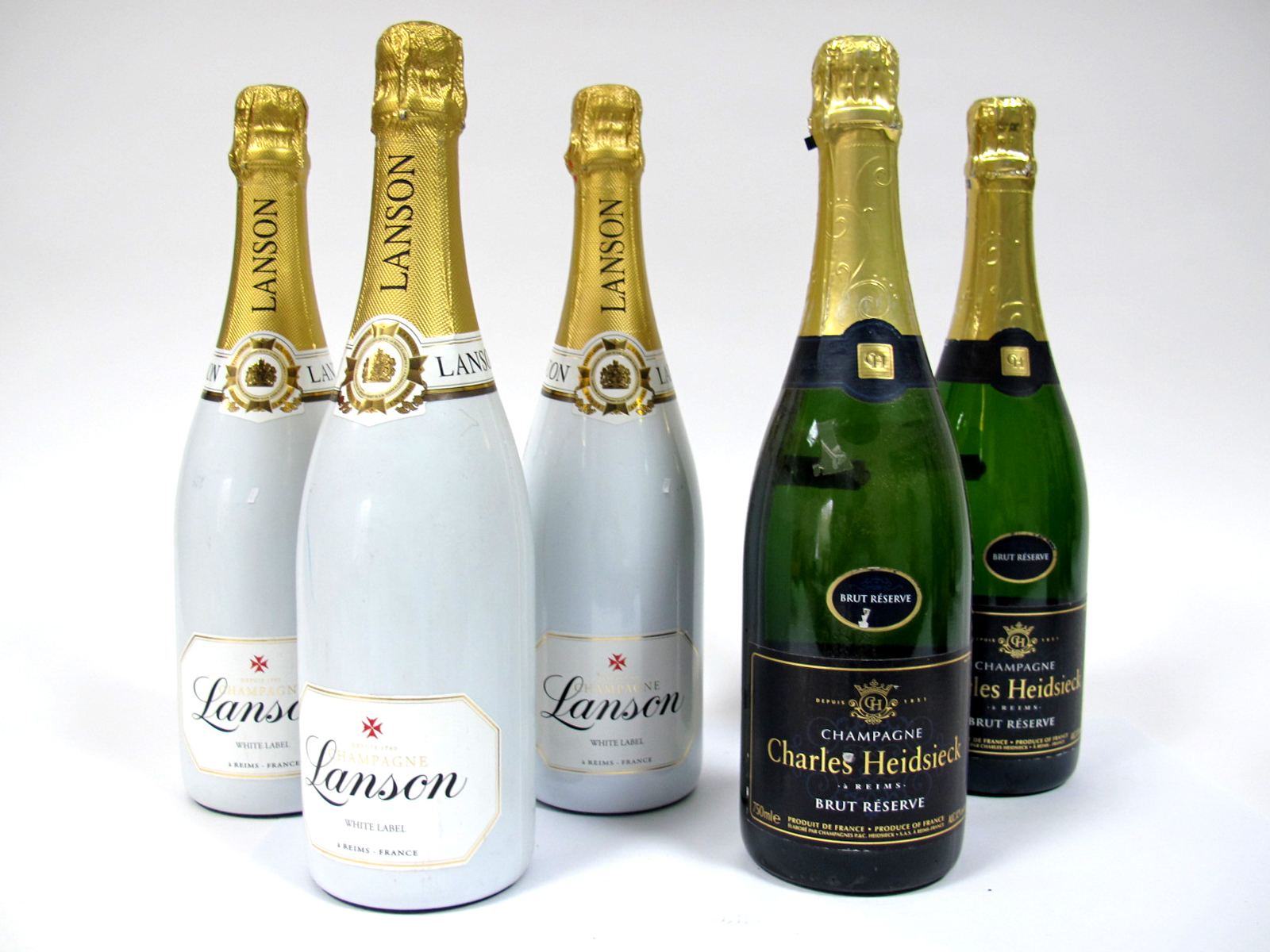 Champagne - Lanson White Label Champagne, 75cl, 12.5% Vol, three bottles; Charles Heidsieck Brut