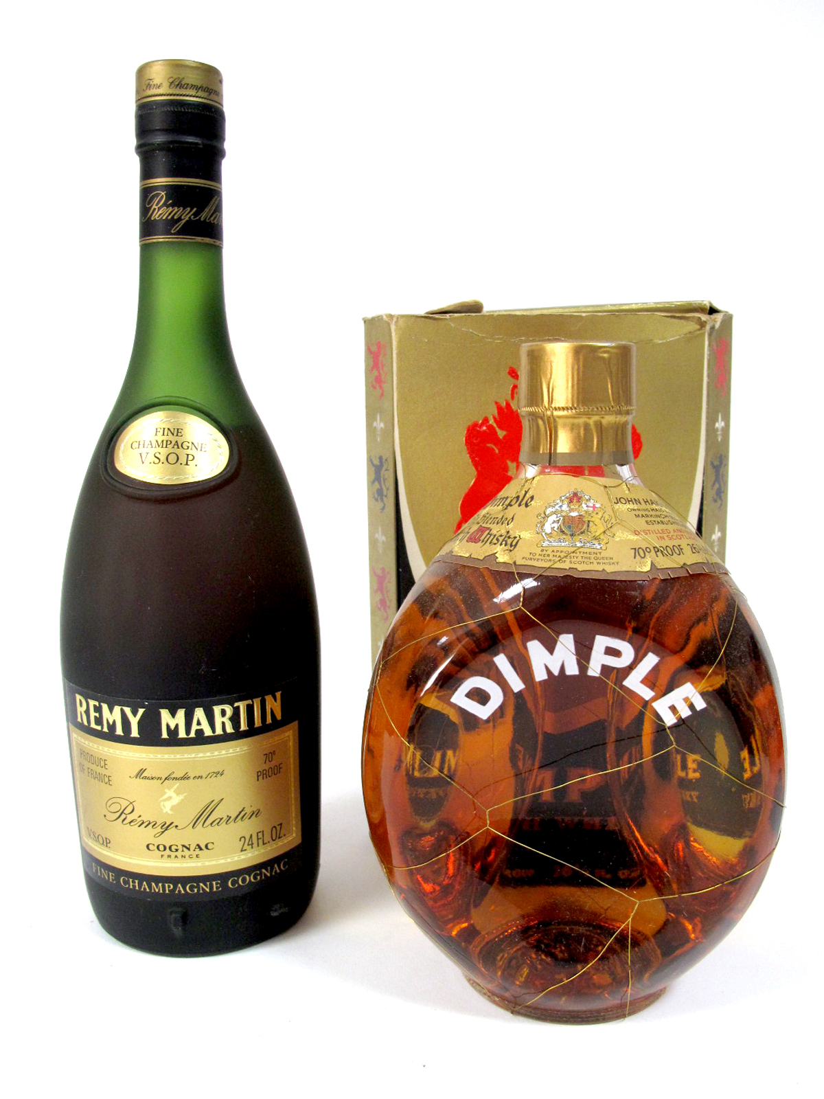 Spirits - Remy Martin V.S.O.P Fine Champagne Cognac, 70% proof, 24 fl.oz; John Haig & Co. Dimple Old