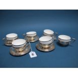 A Set of Six Cups and Saucers, initialled, with reeded detail, stamped "G.B.C." "800" (damages).