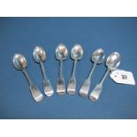 A Set of Six Provincial Hallmarked Silver Fiddle Pattern Teaspoons, John Stone, Exeter 1854,