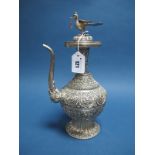 A Chinese Coffee Pot, of baluster form with elongated slender spout, allover detailed in relief with