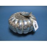 A Cambodian Decorative Lidded Box, as a stylised pumpkin, with applied scroll detail, stamped "