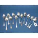A Set of Twelve Hallmarked Silver Old English Pattern Spoons, Robert Eley, London 1795, crested,