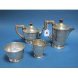 A Matched Hallmarked Silver Four Piece Tea Set, EV, Sheffield 1937, 1939, each of plain circular