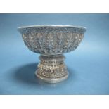 A Taiwanese Pedestal Bowl, the circular flared bowl allover detailed, raised on pedestal base of