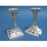 A Pair of Decorative Walker & Hall Plated Candlesticks, each of classical design, with removable