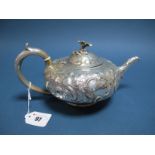 A Hallmarked Silver Teapot, Daniel & Charles Houle, London 1850, allover detailed in relief with
