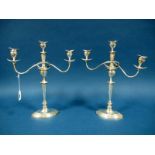 A Pair of Hallmarked Silver Twin Branch Three Light Candelabra, Mappin & Webb, Sheffield 1964, the
